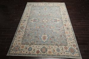 9x12 Blue, Ivory, Rust Color Hand Knotted Khyber Wool Traditional Oriental Rug