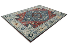 9x12 Blue, Rust, Brown Color Hand Knotted Oushak Wool Traditional Oriental Rug