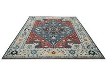 9x12 Blue, Rust, Brown Color Hand Knotted Oushak Wool Traditional Oriental Rug