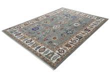 9x12 Slate, Ivory, Rust Color Hand Knotted Oushak Wool Transitional Oriental Rug