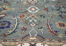 9x12 Slate, Ivory, Rust Color Hand Knotted Oushak Wool Transitional Oriental Rug