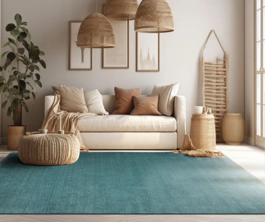 Multi Sizes Hand Loomed wool Plain Solid Minimalist Modern Area Rug Teal
