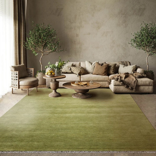 Multi Sizes Green Hand Loomed Wool Plain Solid Minimalist Modern Area Rug