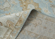 9x12 Blue, Gray, Brown Color Hand Knotted Oushak Wool Transitional Oriental Rug