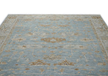 9x12 Blue, Gray, Brown Color Hand Knotted Oushak Wool Transitional Oriental Rug