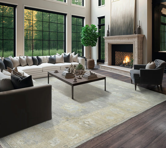 Multi Size Gray, Slate, Beige Hand Knotted Turkish Oushak 100% Wool Traditional Oriental Area Rug