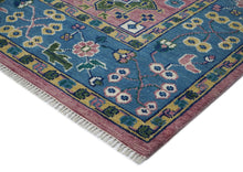 9x12 Pink, Blue, Ivory Color Hand Knotted Oushak Wool Arts and Crafts Oriental Rug