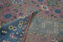 9x12 Pink, Blue, Ivory Color Hand Knotted Oushak Wool Arts and Crafts Oriental Rug