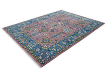 9x12 Pink, Blue, Ivory Color Hand Knotted Oushak Wool Arts and Crafts Oriental Rug
