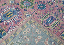 9x12 Pink, Blue, Ivory Color Hand Knotted Oushak Wool Arts and Crafts Oriental Rug