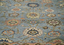 9x12 Slate, Blue, peach Color Hand Knotted Oushak Wool Arts and Crafts Oriental Rug