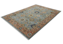 9x12 Slate, Blue, peach Color Hand Knotted Oushak Wool Arts and Crafts Oriental Rug