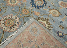 9x12 Slate, Blue, peach Color Hand Knotted Oushak Wool Arts and Crafts Oriental Rug