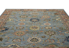 9x12 Slate, Blue, peach Color Hand Knotted Oushak Wool Arts and Crafts Oriental Rug