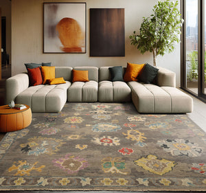 LoomBloom Multi Sizes Taupe Hand Knotted Transitional  Arts & Crafts Oushak Wool Oriental Area Rug