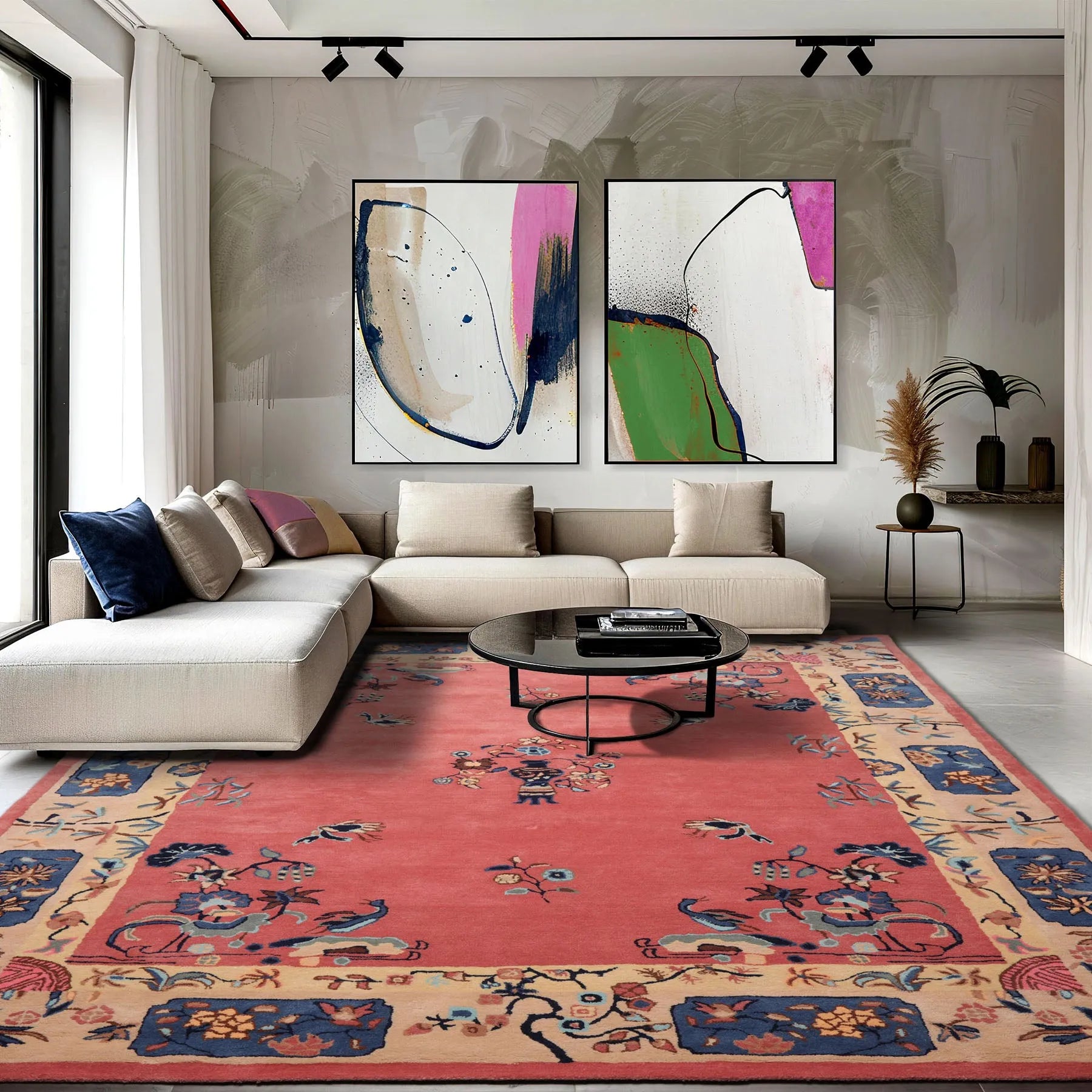 Multi Size Bubblegum Pink Hand Tufted Chinese Art Deco Floral Vase Oriental Area Rug 5'x8'