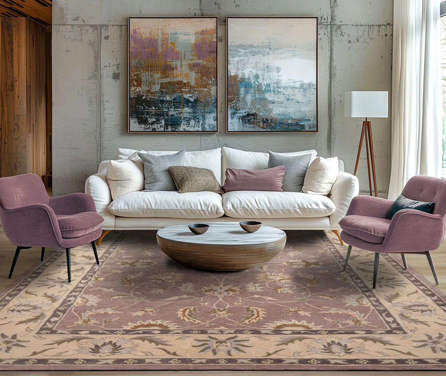 Multi Size Aubergine Hand Tufted Abstract Oriental Area Rug