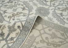 9x12 Beige, Ivory, Gray Color Hand Knotted Oushak Wool Transitional Oriental Rug