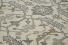 9x12 Beige, Ivory, Gray Color Hand Knotted Oushak Wool Transitional Oriental Rug