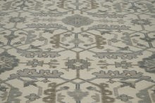 9x12 Beige, Ivory, Gray Color Hand Knotted Oushak Wool Transitional Oriental Rug