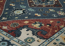 9x12 Blue, Burnt Orange, Beige Color Hand Knotted Oushak Wool Traditional Oriental Rug