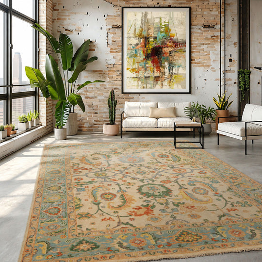 LoomBloom Multi Size Beige Hand Knotted Arts & Crafts/Mission Oushak Wool Oriental Rug