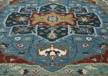 9x12 Blue, Ivory, Mint Color Hand Knotted Oushak Wool  Oriental Rug