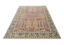 10x14 Rose, Mint, Brown Color Hand Knotted Oushak Wool Transitional Oriental Rug