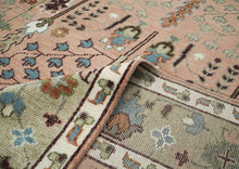 10x14 Rose, Mint, Brown Color Hand Knotted Oushak Wool Transitional Oriental Rug