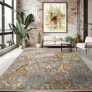 LoomBloom Multi Sizes Gray Hand Knotted Transitional Oushak Arts & Crafts Wool Oriental Area Rug