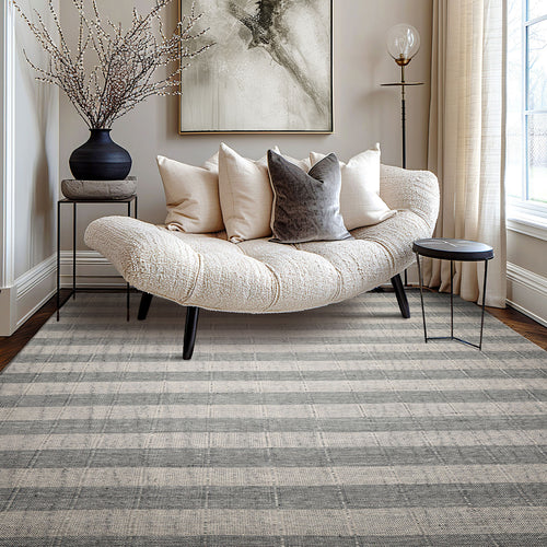 LoomBloom Plaid  Multi Sizes Gray Hand Woven Flatweave Modern Wool Oriental Area Rug