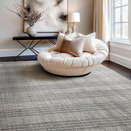 LoomBloom Plaid  Multi Sizes Ivory Hand Woven Flatweave Modern Wool Oriental Area Rug