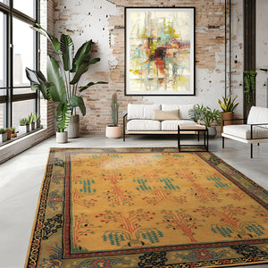 Multi Size Gold Pistacchio Raspberry Color Hand Tufted Donegal Wool Arts & Crafts Oriental Rug