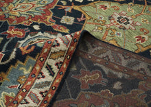 9x12 Blue, Burnt Orange, Gold Color Hand Knotted Oushak Wool Arts and Crafts Oriental Rug