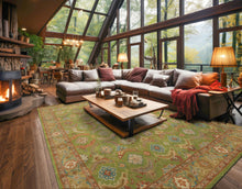 Multi Size Lime Ivory Turquoise Color Hand Tufted William Morris Wool Arts & Crafts Oriental Rug