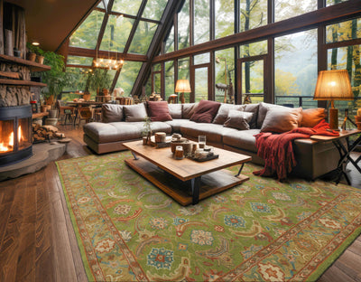 Multi Size Lime Ivory Turquoise Color Hand Tufted William Morris Wool Arts & Crafts Oriental Rug
