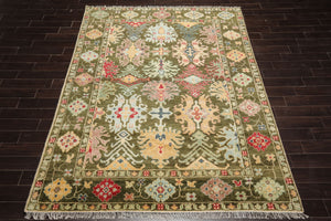 LoomBloom 8'x10' Green Hand Knotted Arts & Crafts Oushak Transitional  Wool Oriental Area Rug