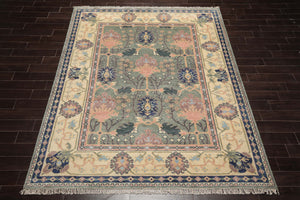 LoomBloom 8'x10' Sage Hand Knotted Donegal  Arts & Crafts/Mission  Wool Oriental Area Rug