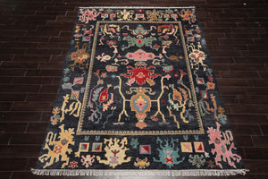 LoomBloom 8'x10' Blue Hand Knotted Arts & Crafts Oushak Transitional  Wool Oriental Area Rug