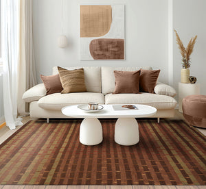 8x10 Raspberry, Rust, Moss Color Hand Tufted  Wool and Bamboo Silk Modern & Contemporary Oriental Rug