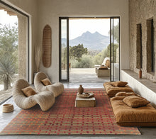 8x10 Raspberry, Rust, Moss Color Hand Tufted  Wool and Bamboo Silk Modern & Contemporary Oriental Rug