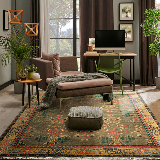 LoomBloom Multi Size Green Hand Knotted Arts & Crafts/Mission Donegal  Wool Oriental Area Rug