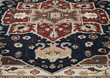9x12 Blue, Rust, Ivory Color Hand Knotted Oushak Wool  Oriental Rug