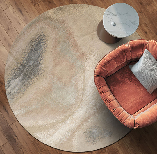 loomBloom 10x10  Round Beige, Taupe Hand Knotted Tibetan Sherpa Modern Abstract Wool and Silk Oriental Area Rug