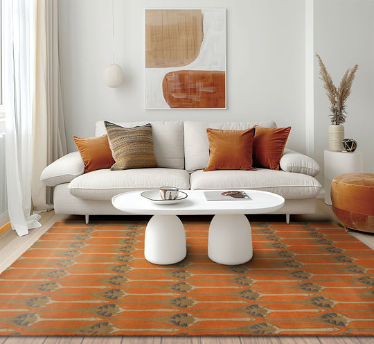 loomBloom 8x10 Orange, Moss Hand Tufted  All-Over Transitional Art Deco Wool Oriental Area Rug