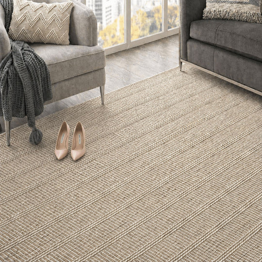 LoomBloom Multi Size Beige Hand Loomed Flatweave Modern Stripes Wool Oriental Area Rug