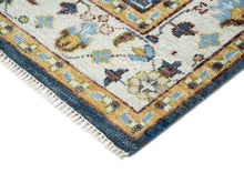 9x12 Blue, Ivory, Tan Color Hand Knotted Oushak Wool Transitional Oriental Rug
