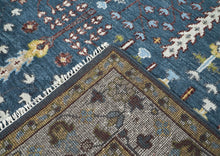 9x12 Blue, Ivory, Tan Color Hand Knotted Oushak Wool Transitional Oriental Rug