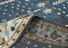 9x12 Blue, Ivory, Tan Color Hand Knotted Oushak Wool Transitional Oriental Rug