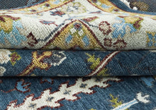 9x12 Blue, Ivory, Tan Color Hand Knotted Oushak Wool Transitional Oriental Rug